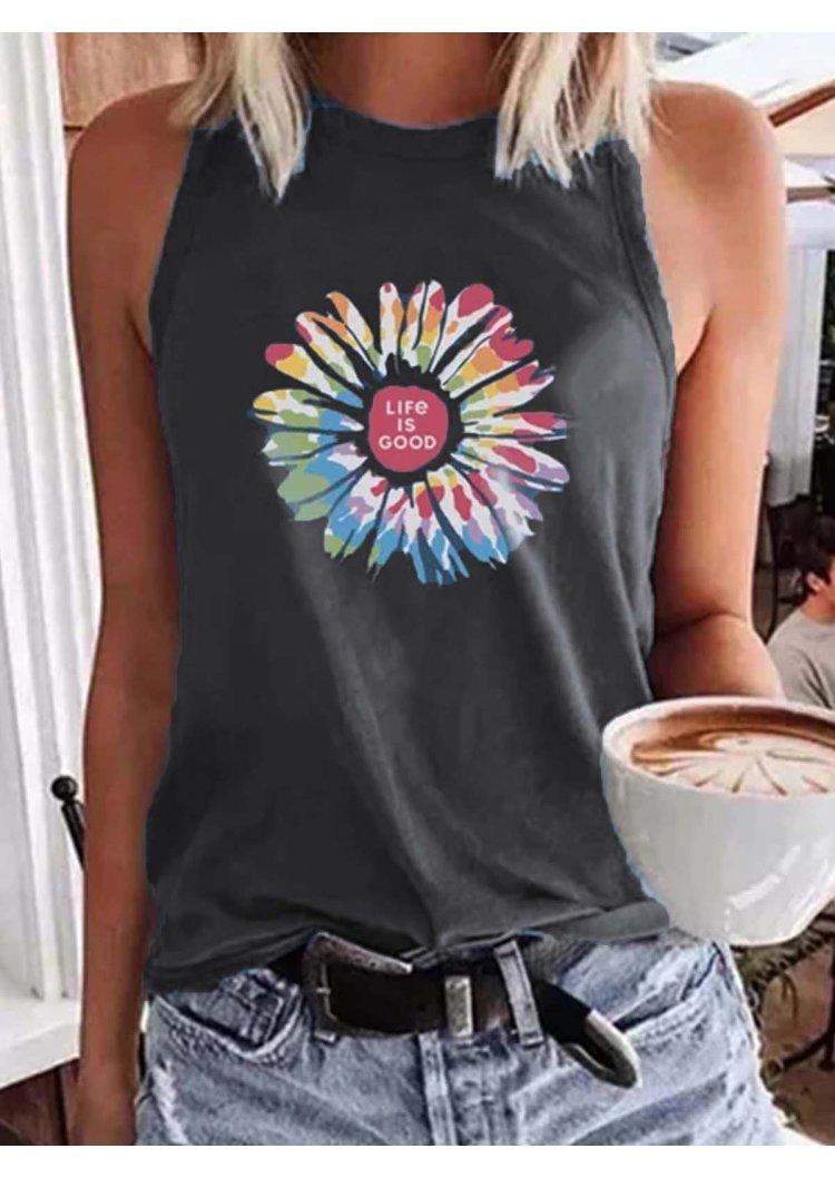 

Life Is Good Colorful Floral Tank - Black, FZ002006