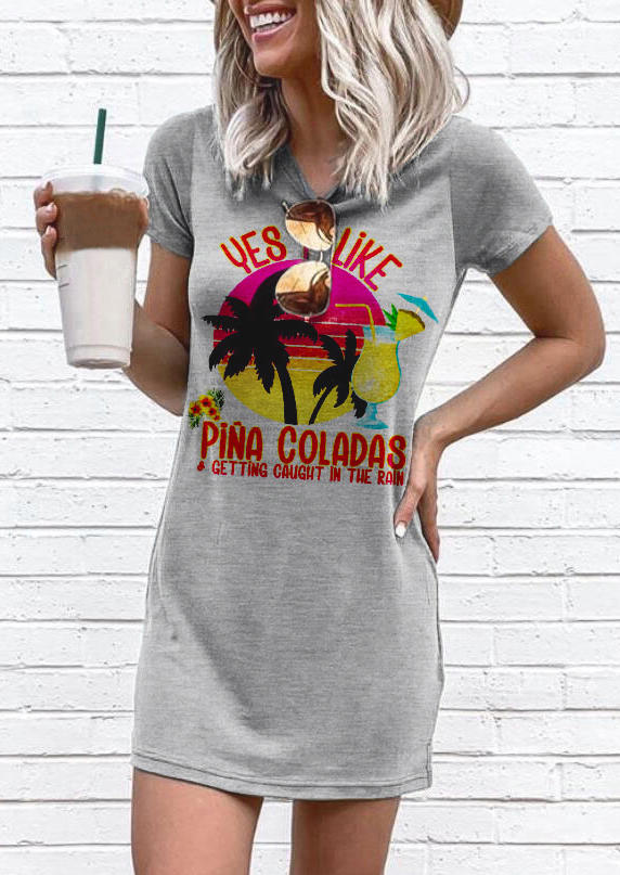 

Palm Tree Drink Letter Graphic Mini Dress - Gray, 510330