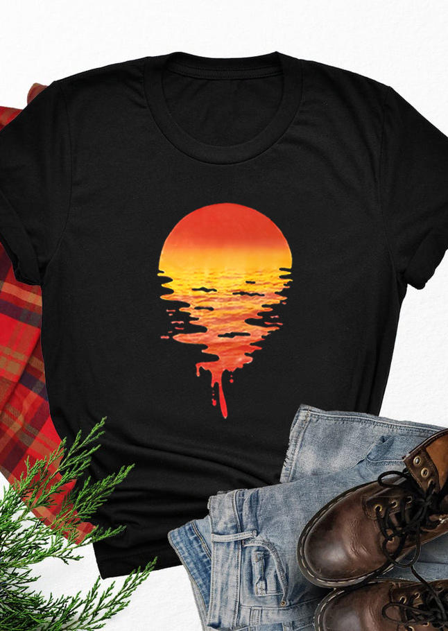 

Sunset Lake O-Neck T-Shirt Tee - Black, 510548