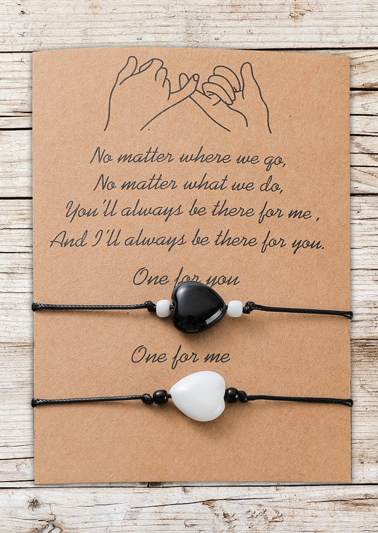 

2Pcs Natural Stone Heart Beading Rope Card Bracelet Set, Black, 510710