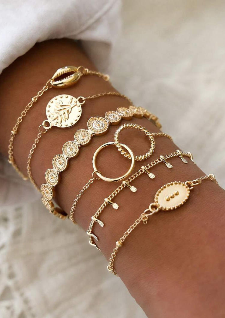 

6Pcs Vintage Coin Hollow Out Alloy Bracelet Set - Gold, 510712