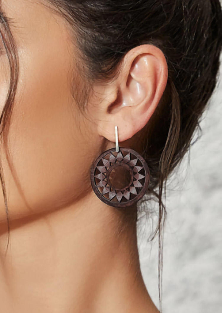 

Vintage Hollow Out Sunflower Earrings, Brown, 510714