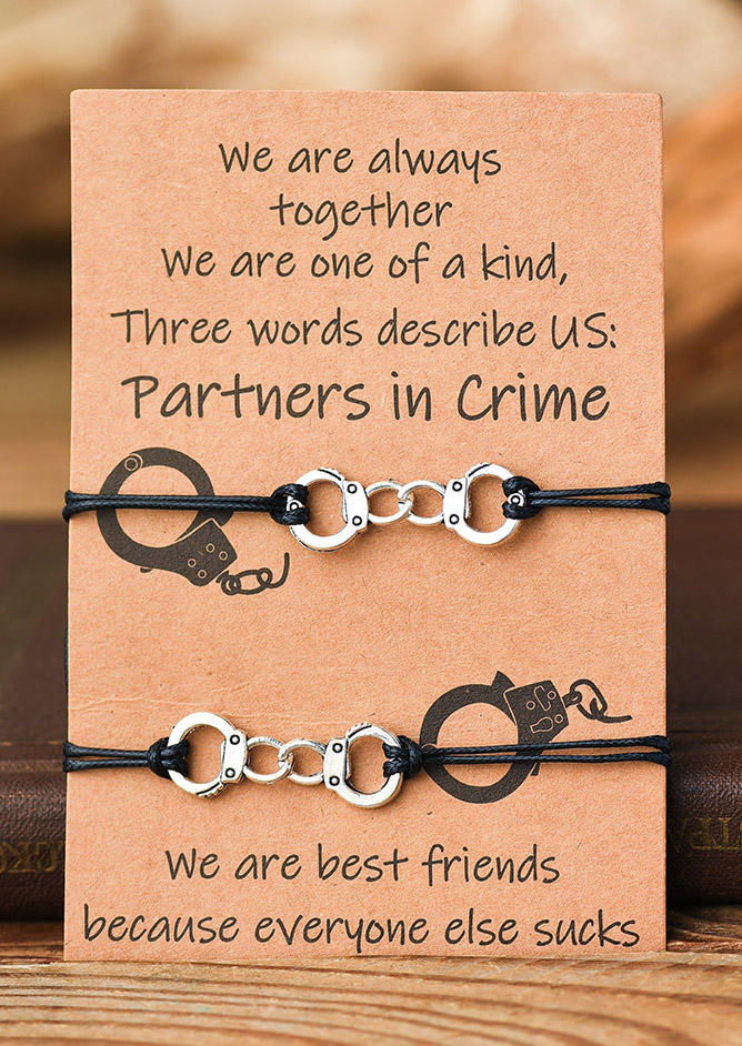

2Pcs Partners Crime Handcuff Braided Bracelet, Silver, 510754