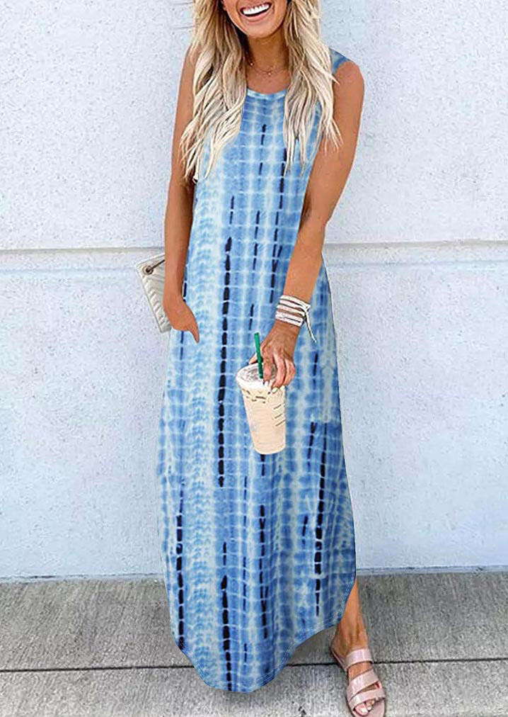 

Tie Dye Striped Pocket Sleeveless Maxi Dress - Blue, 508465