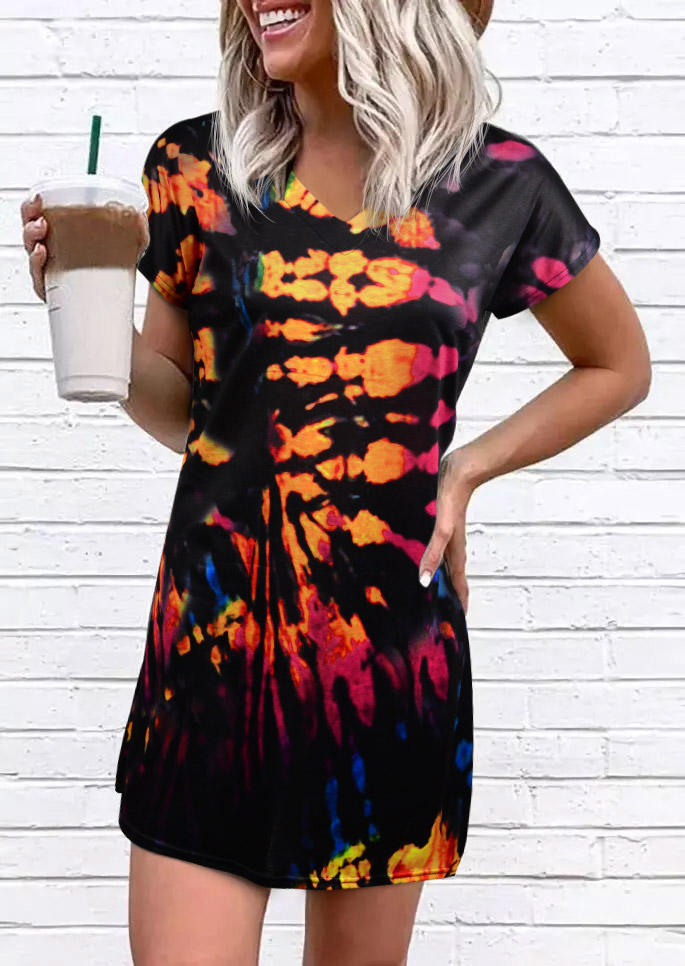 

Tie Dye Short Sleeve Mini Dress, Multicolor, 510595