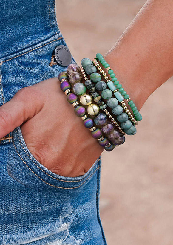 

6Pcs Colorful Beading Bracelet Set, Cyan, 510598