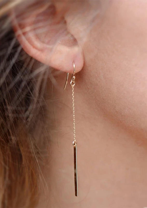 

Vertical Geometric Stud Long Drop Earring, Gold;silver, 510605