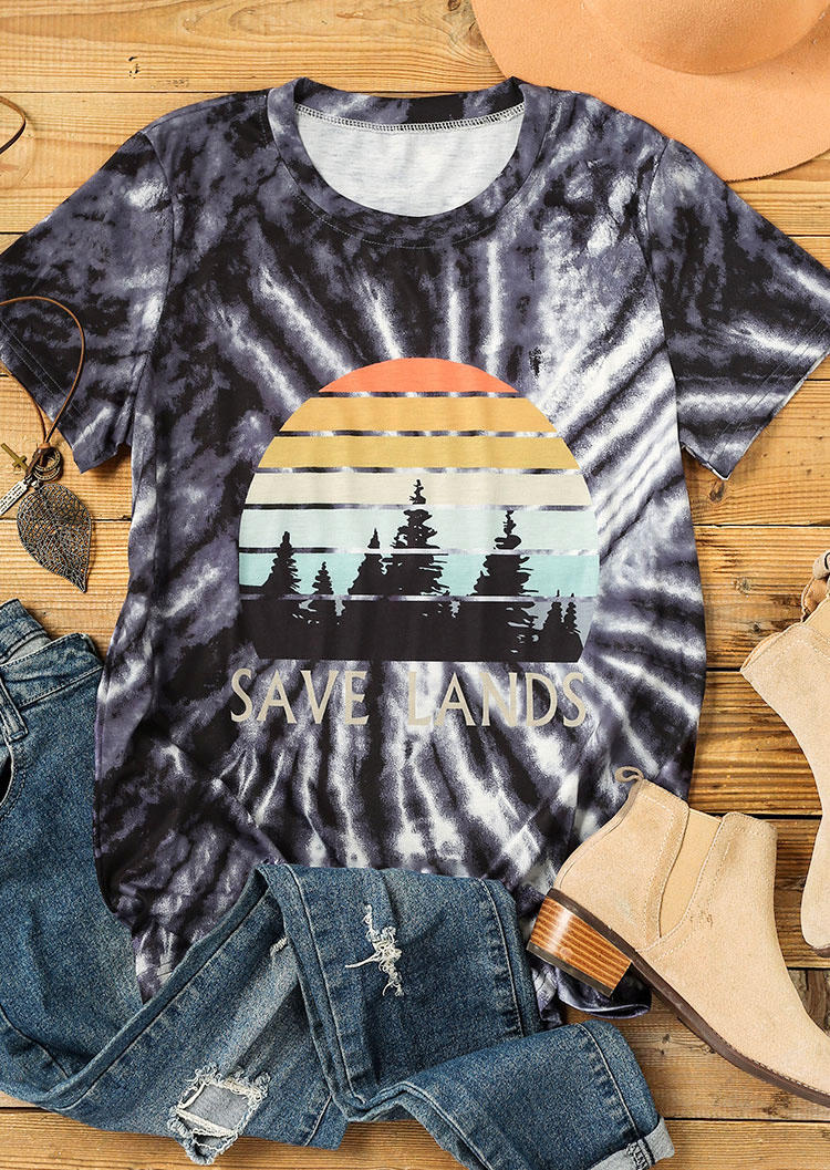 

Tie Dye Save Lands Sunrise T-Shirt Tee - Dark Grey, 510611