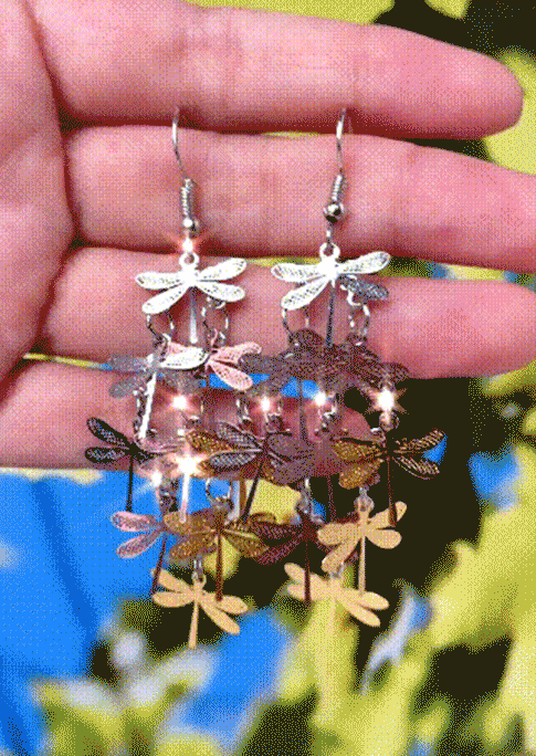 

Colorful Dragonfly Multi-Layered Earrings, Blue;gold, 510617