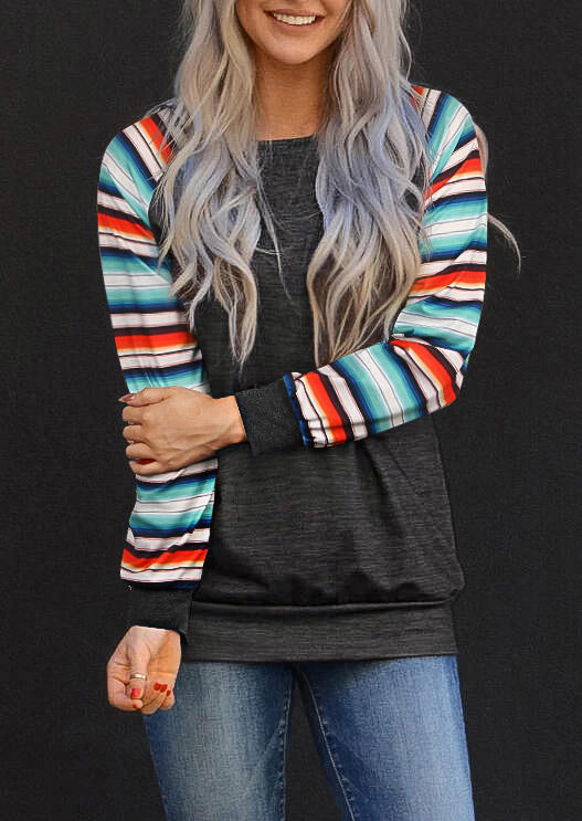 

Colorful Striped Raglan Sleeve Blouse, Multicolor, 510663