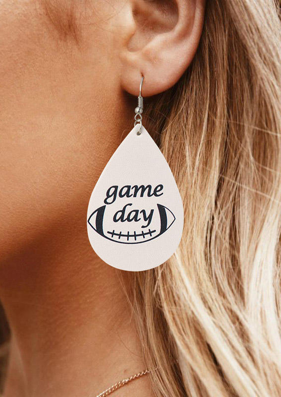 Hollow Out Baseball Game Day Water Drop Earrings, White, 510713