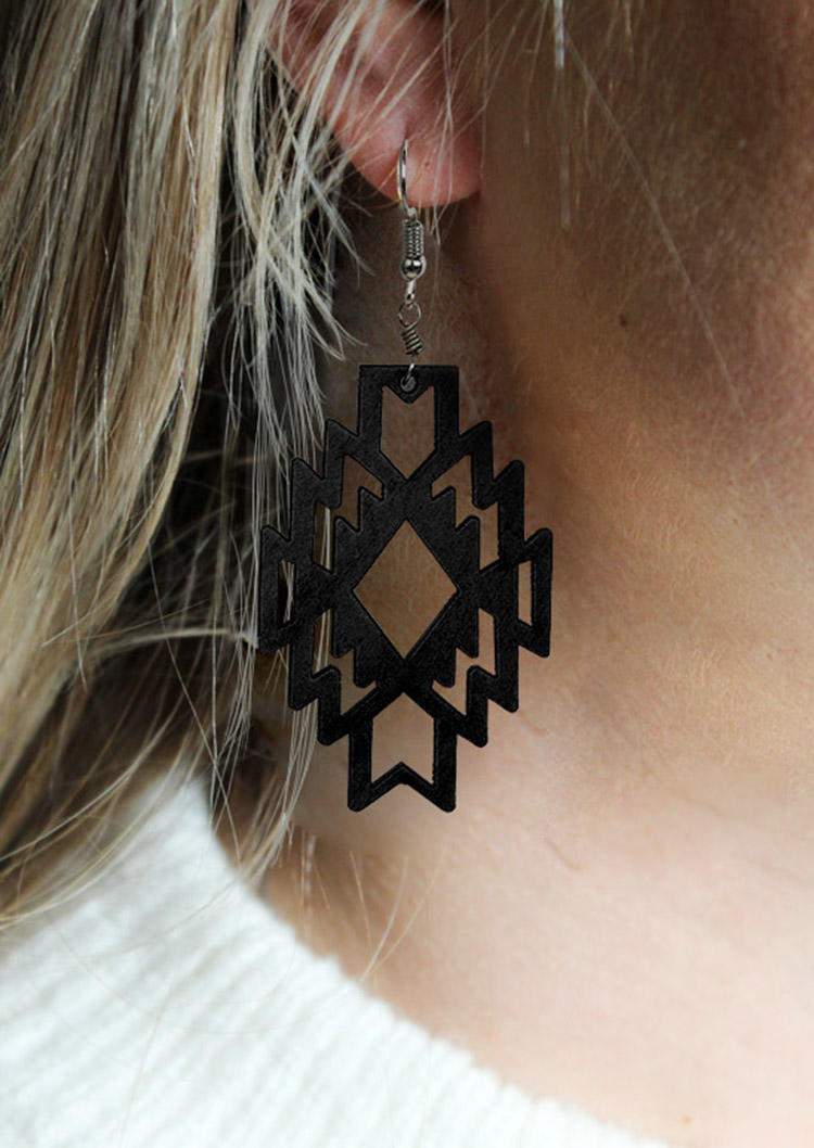 

Western Hollow Out Aztec Geometric Wooden Earrings, Black, 510725
