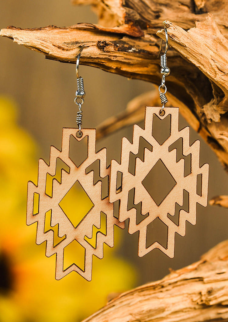 Western Hollow Out Aztec Geometric Wooden Earrings