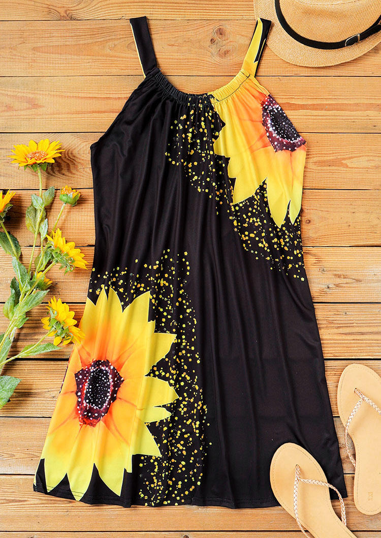 Buy Sunflower Sleeveless Spaghetti Strap Mini Dress - Black. Picture