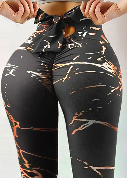 

Tie Dye Ruffled Bowknot Yoga Sports Fitness Leggings - Black, 510974