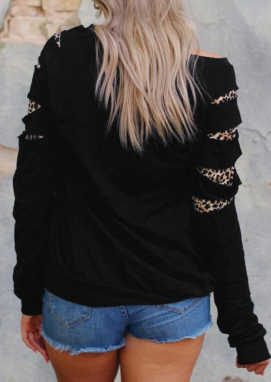 Smooth As Jennessee Whiskey Leopard Hole Sweatshirt - Black
