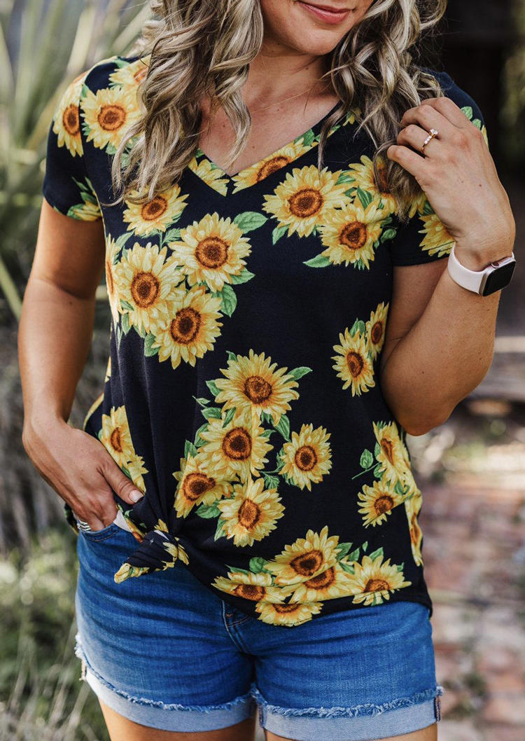 

Sunflower V-Neck Short Sleeve Blouse - Black, 511001