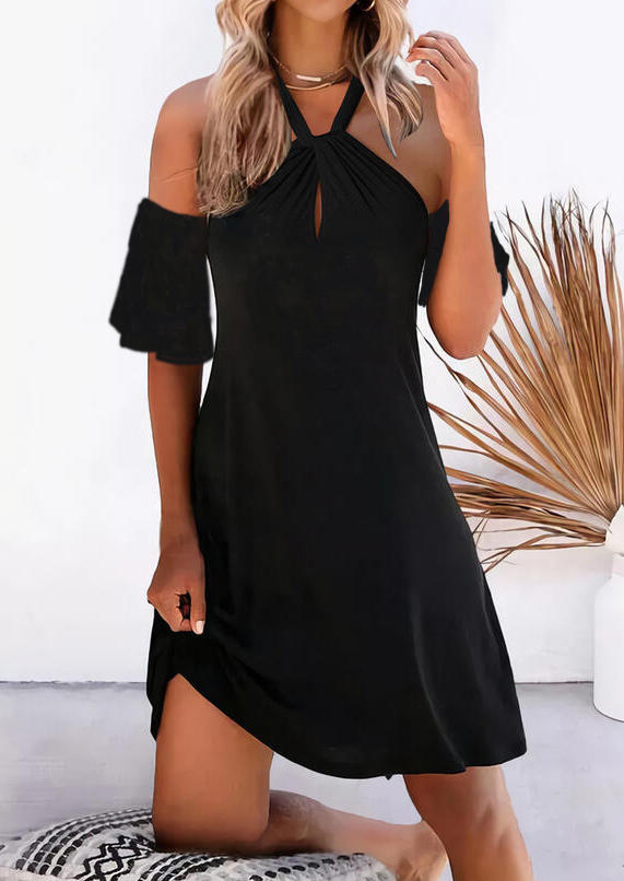

Halter Hollow Out Ruffled Mini Dress - Black, 511058