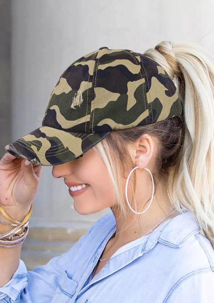 

Camouflage Criss-Cross Hollow Out Ponytail Baseball Cap, Pattern1, 508629