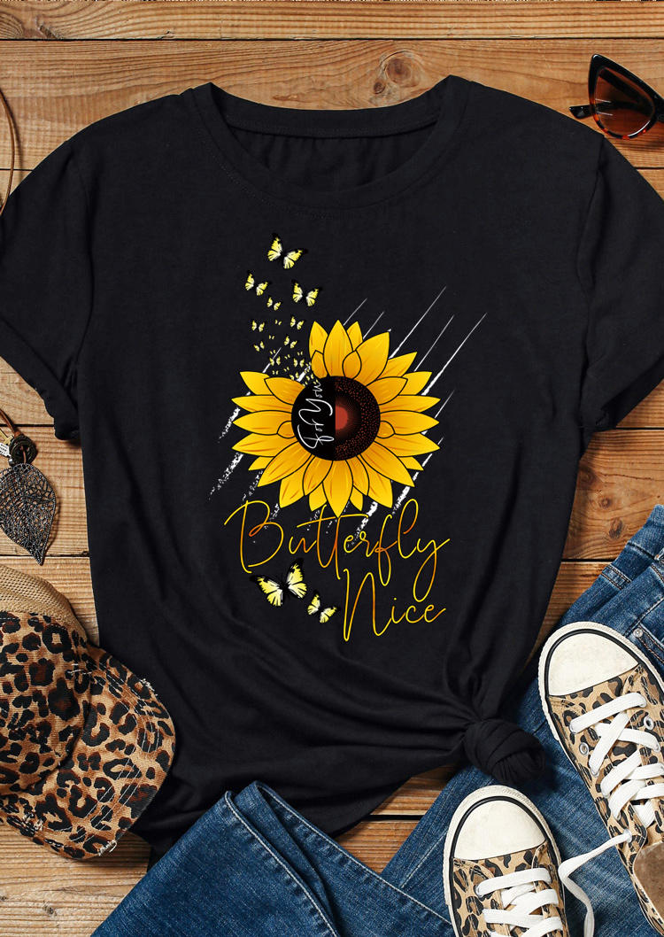 

Butterfly Nice Sunflower T-Shirt Tee - Black, 509713