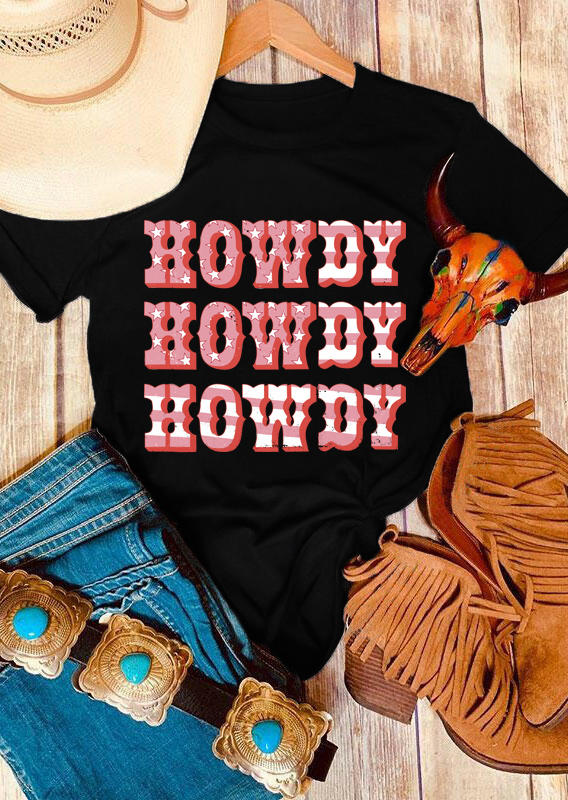 

Howdy Star O-Neck Short Sleeve T-Shirt Tee - Black, 510465