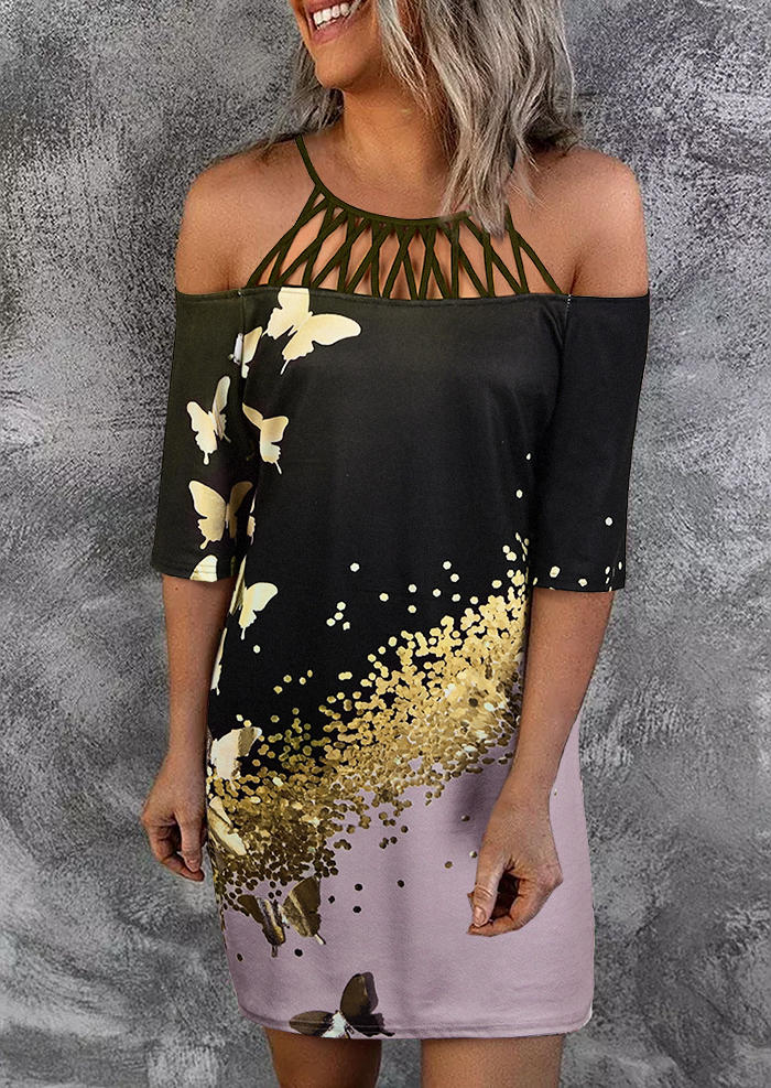 

Butterfly Criss-Cross Cold Shoulder Mini Dress, Multicolor, 510544