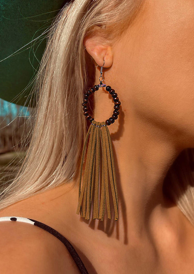 

Bohemian Tassel Beading Earrings, Brown;green, 510840