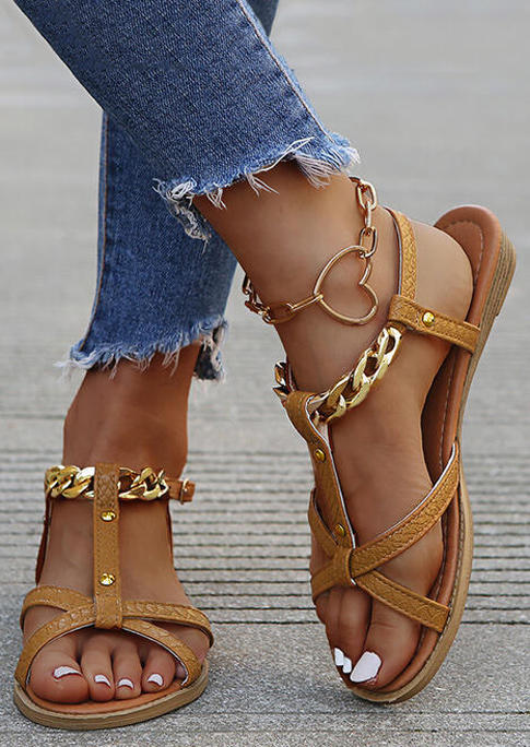 

Summer Buckle Flat Sandals without Anklet, Brown, 510863