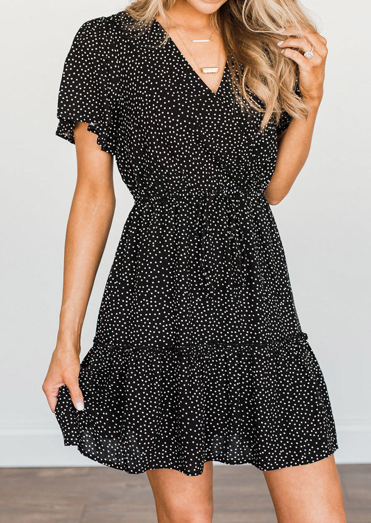 

Polka Dot V-Neck Mini Dress - Black, 510947