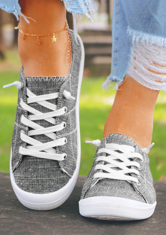 

Lace Up Slip On Round Toe Flat Sneakers - Dark Grey, 509682
