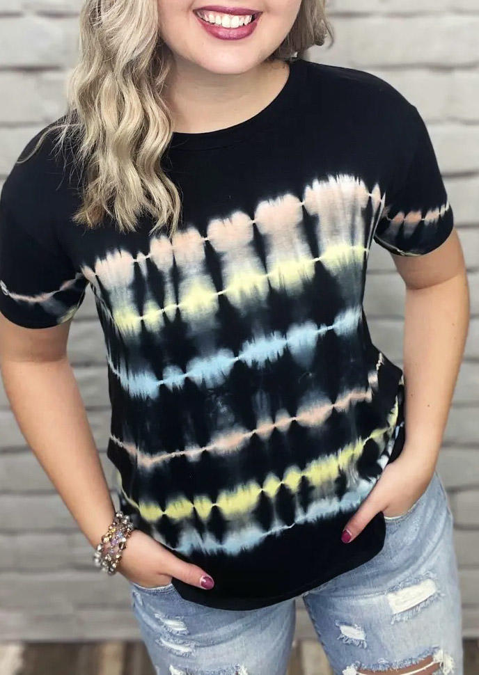 

Tie Dye O-Neck Short Sleeve Blouse, Multicolor, 510716