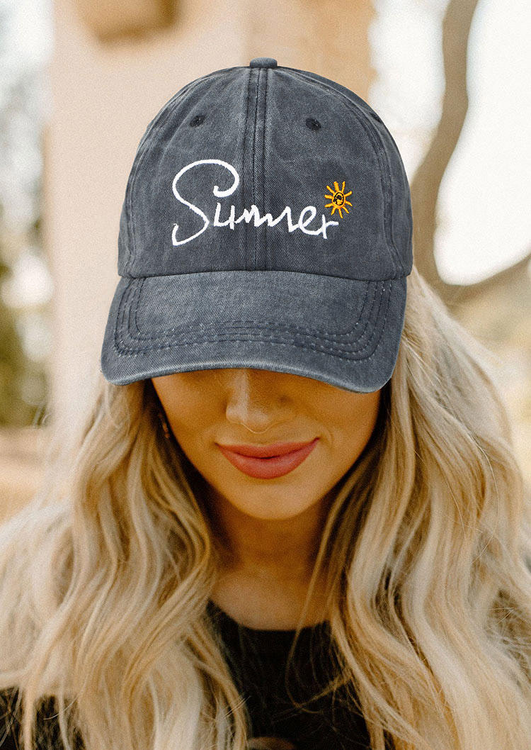 

Summer Sun Embroidery Washed Baseball Cap, Navy blue, 510841