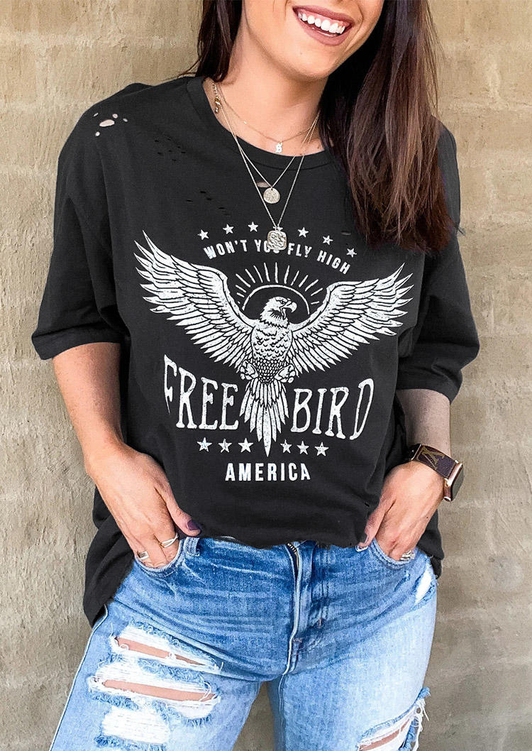 

Free Bird Eagle Hole T-Shirt Tee - Black, 510857