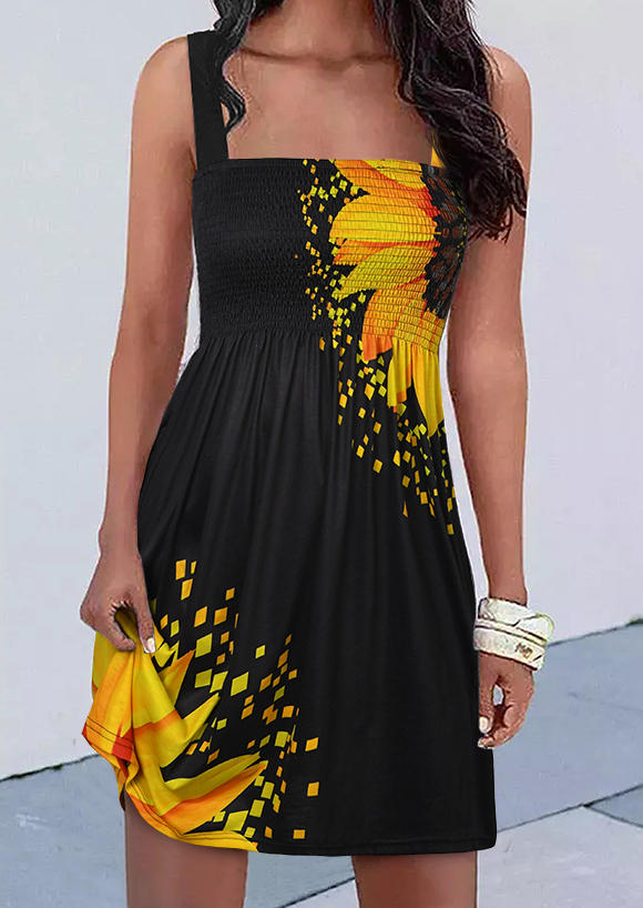 

Sunflower Smocked Spaghetti Strap Mini Dress - Black, 510892