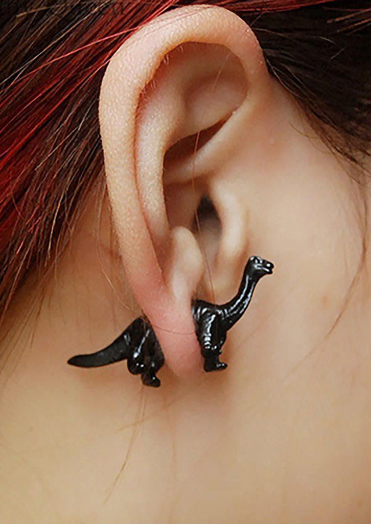 

Dinosaur Alloy Dangle Stud Earring, Black, 510937