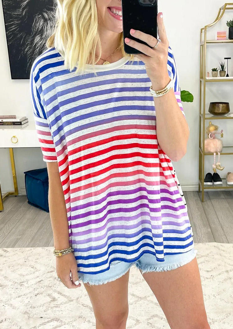

Colorful Striped O-Neck Drop Shoulder Blouse, Multicolor, 510992