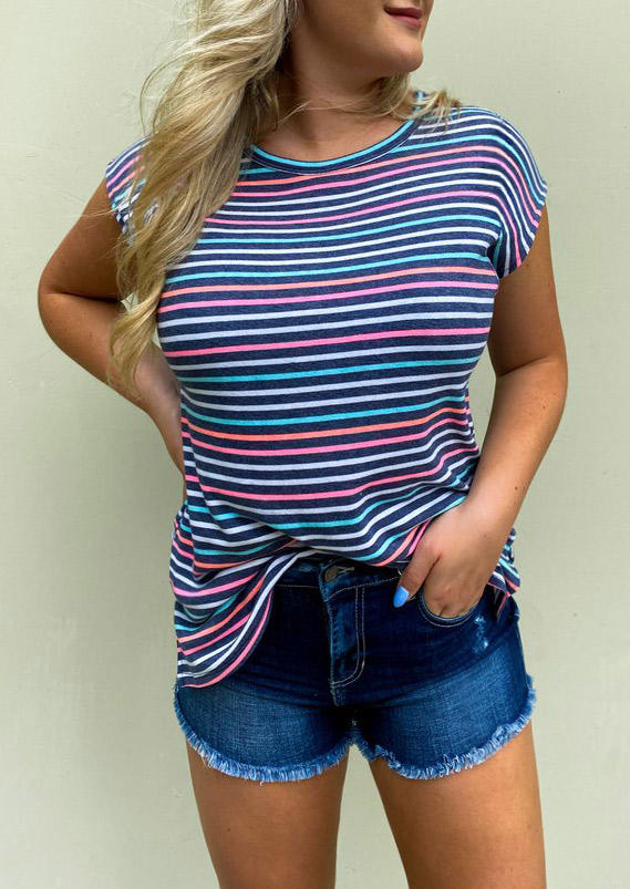 

Coloful Striped Casual Blouse, Multicolor, 511015
