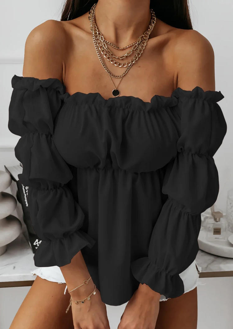 

Open Back Long Sleeve Off Shoulder Blouse - Black, 511191