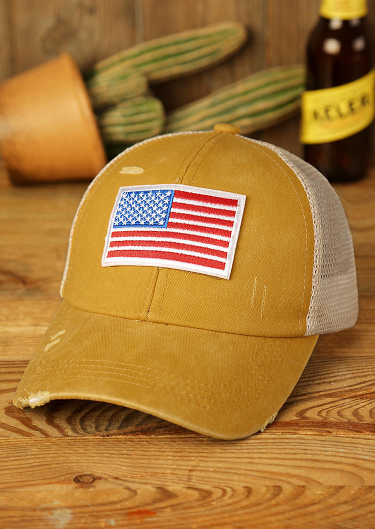 

American Flag Camouflage Leopard Mesh Splicing Baseball Cap, Yellow, 506788