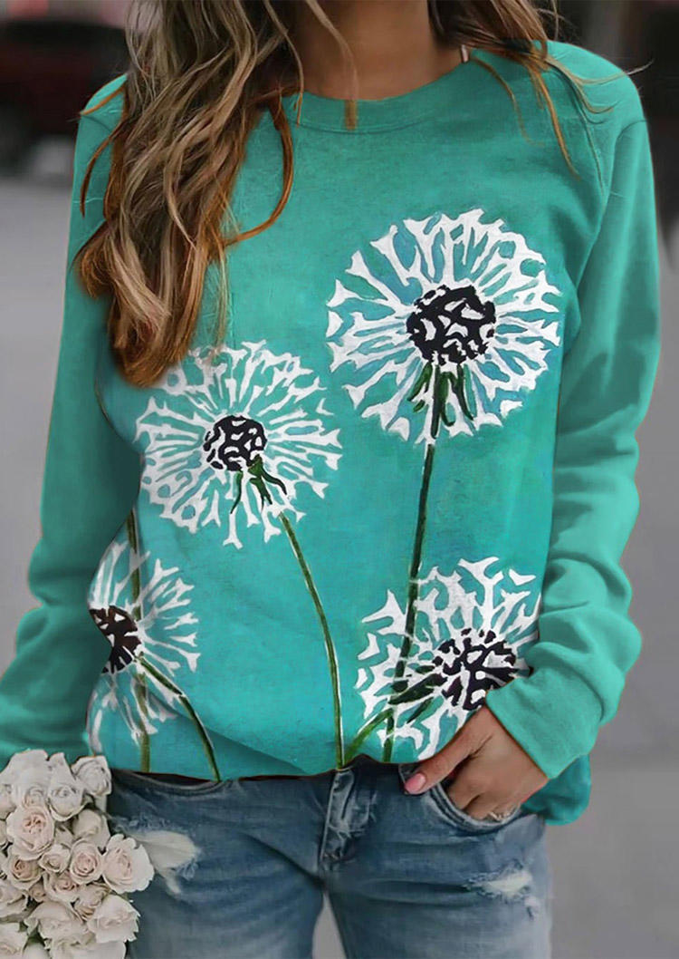

Dandelion Long Sleeve O-Neck Sweatshirt - Cyan, Blue, 510570