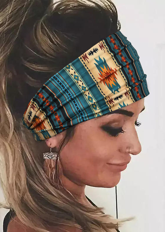 

Aztec Geometric Western Sport Wide Headband, Blue, 510834