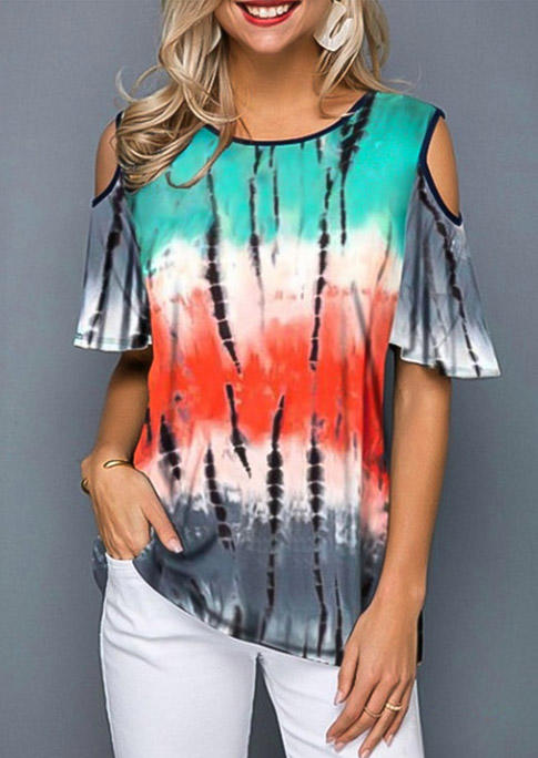 

Gradient Color Block Cold Shoulder Blouse, Multicolor, 510883