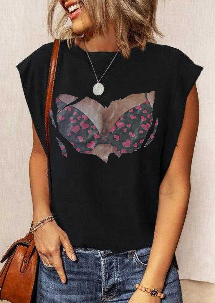 

Love Heart Funny O-Neck Tank - Black, 510933