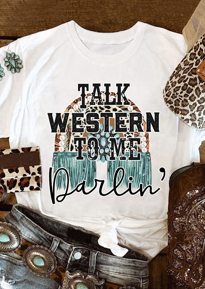 

Talk Western To Me Darlin Leopard T-Shirt Tee - White, 510958