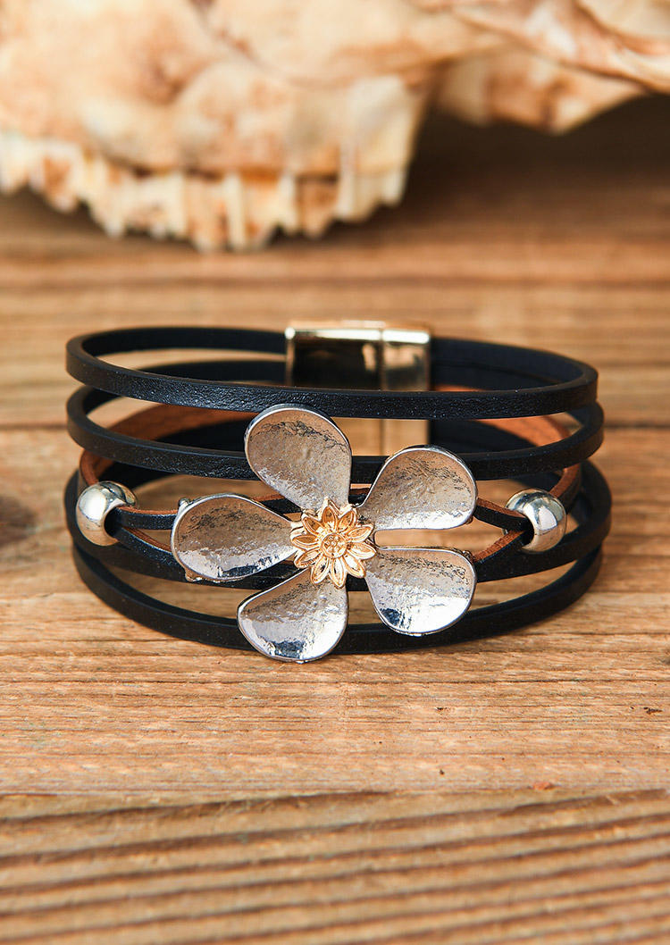 

Bohemian Floral Magnetic Buckle Bracelet, Black, 510960