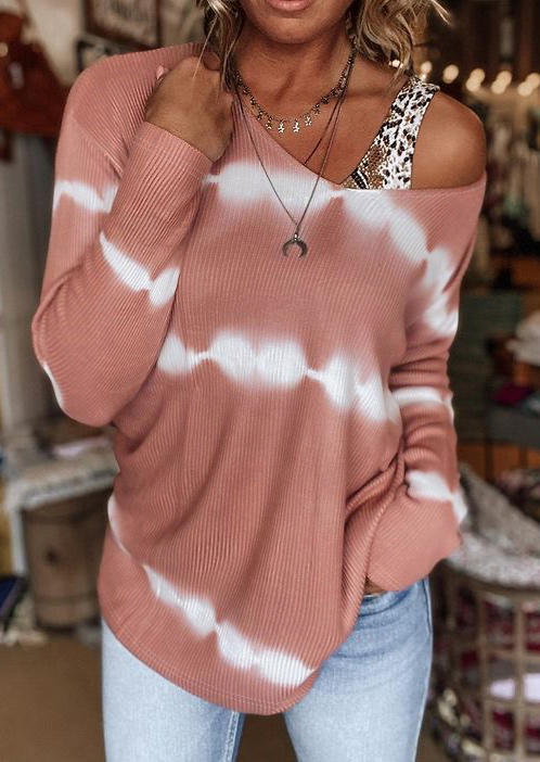 

Tie Dye Long Sleeve V-Neck Blouse - Cameo Brown, 511040