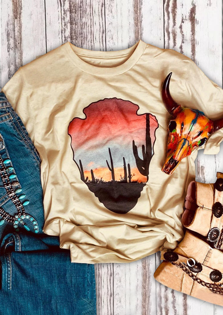 

Cactus Short Sleeve O-Neck T-Shirt Tee - Apricot, 511186