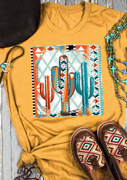 

Aztec Geometric Cactus Short Sleeve T-Shirt Tee - Yellow, 511313