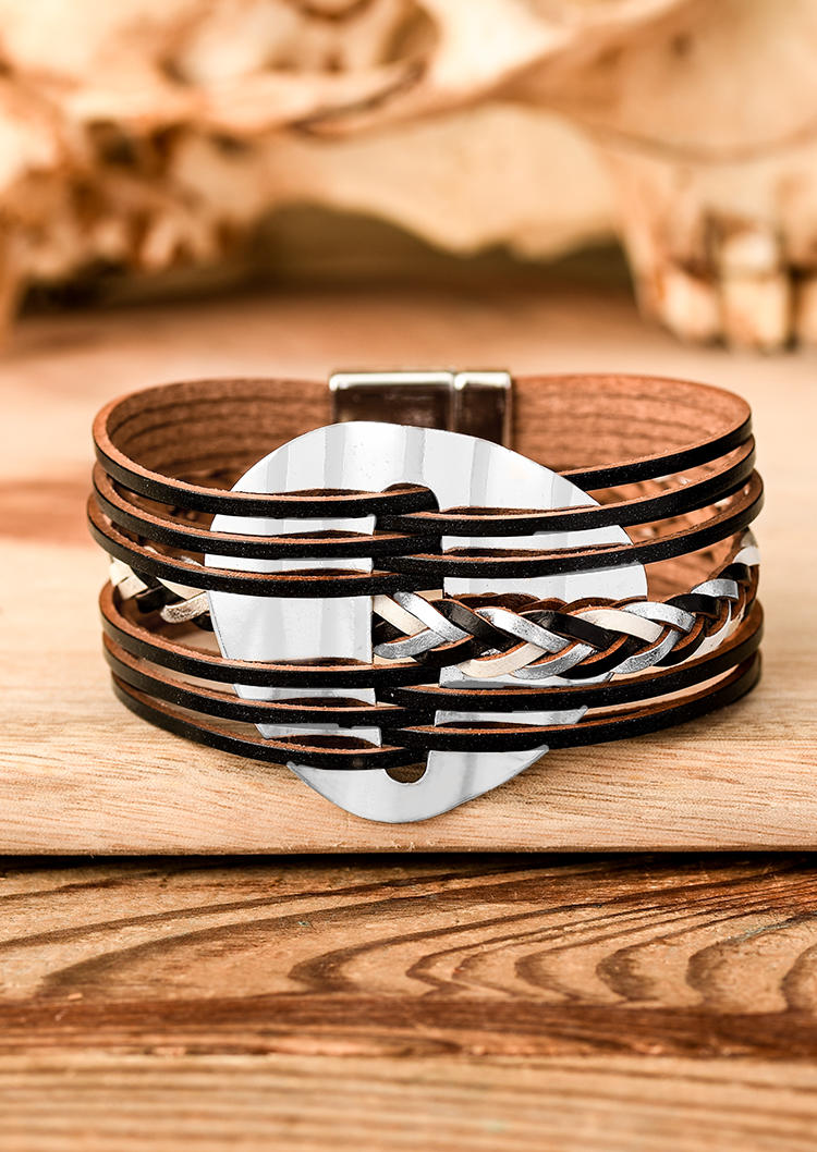 

Bohemian Hollow Out Braided Magnet Buckle Bracelet, Black, 510961