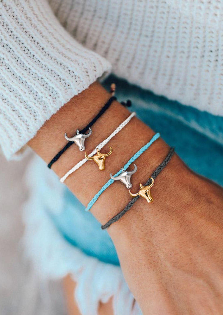 

4Pcs Western Steer Skull Braided Bracelet Anklet Set, Multicolor, 510965